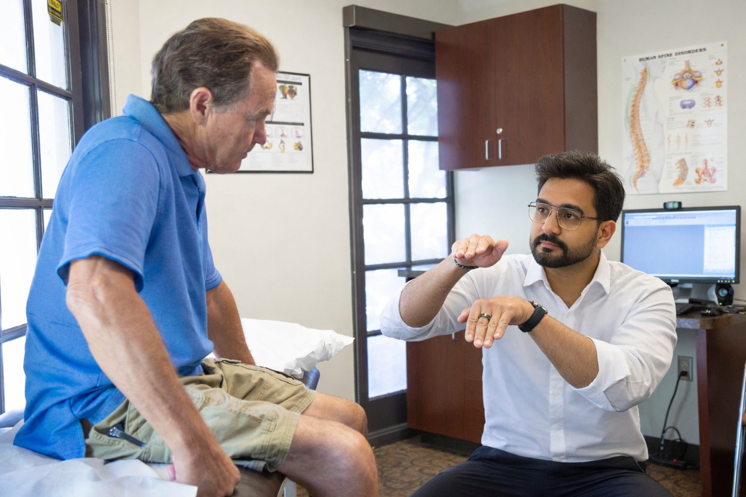 spine surgeon in Gurgaon Dr Manish Rawat consultation with patient